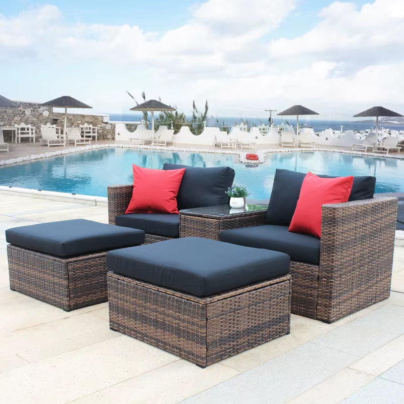 Outdoor Wicker Patio Sofa 5 Pieces Wicker Conversation Sofa Set Patio Rattan Conversation Set for Garden Patio Backyard Decor