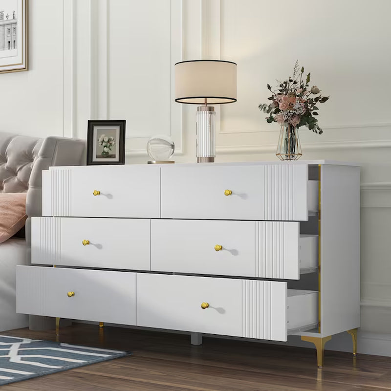 White 6-Drawer Standard Dresser