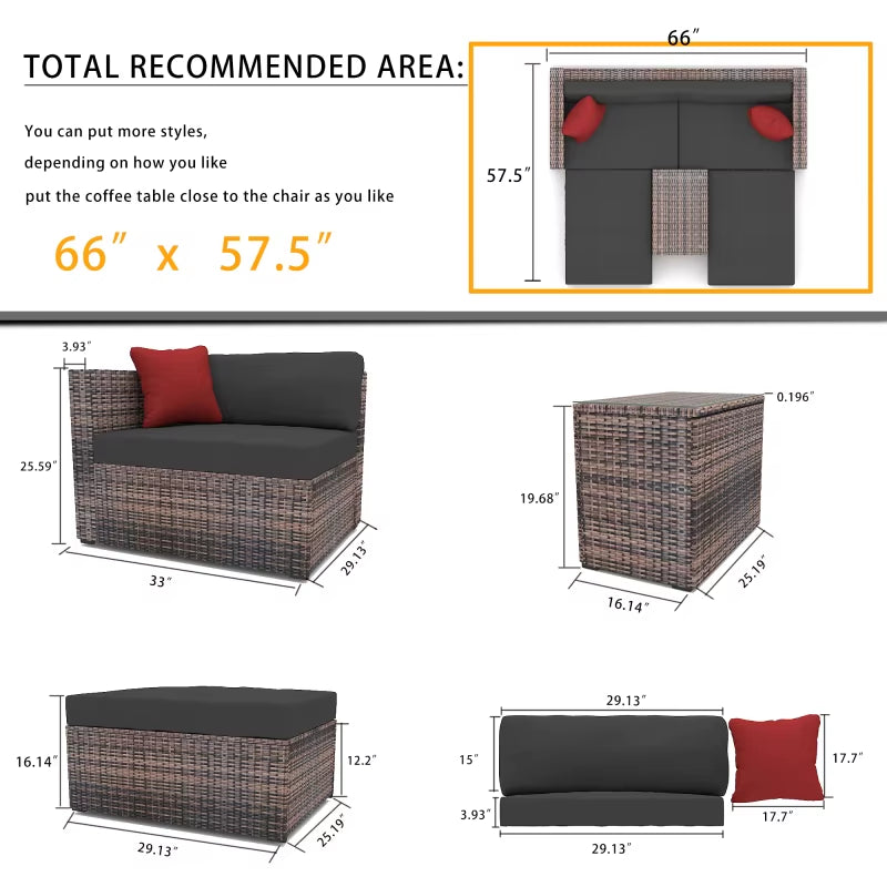 Outdoor Wicker Patio Sofa 5 Pieces Wicker Conversation Sofa Set Patio Rattan Conversation Set for Garden Patio Backyard Decor