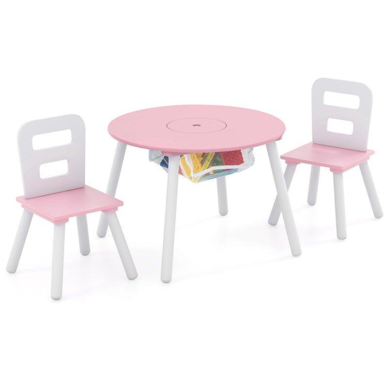 Wood Activity Kids Table and Chair Set with Center Mesh Storage