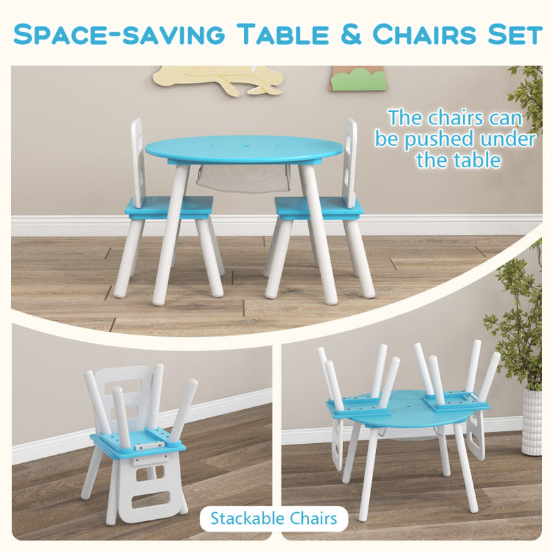 Wood Activity Kids Table and Chair Set with Center Mesh Storage