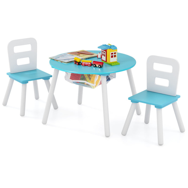 Wood Activity Kids Table and Chair Set with Center Mesh Storage