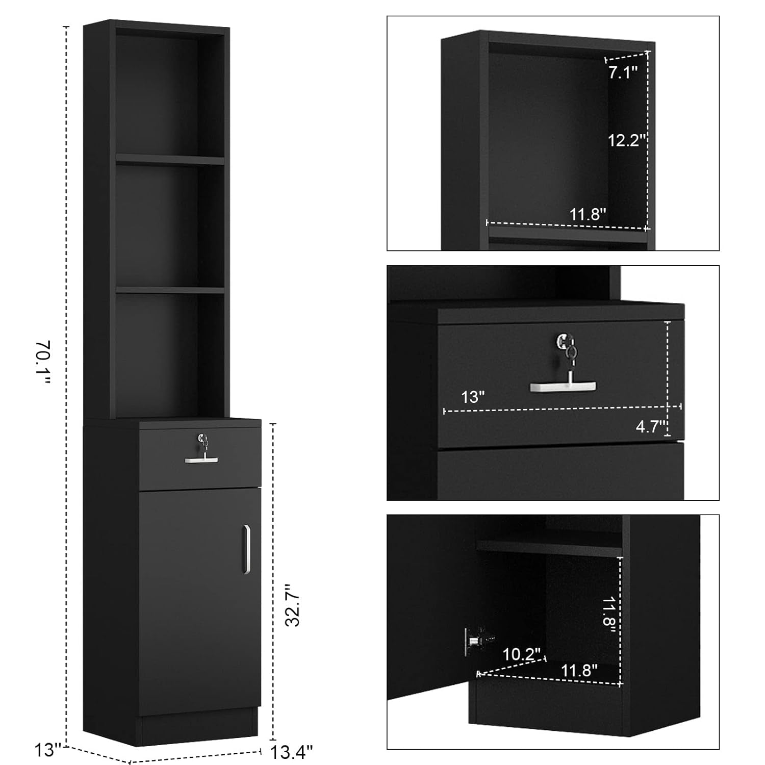 Wall Mount Salon Stations for Hair Stylist, Hair Salon Storage Cabinet Beauty Barber Station W/Lockable Drawers/Storage Cabinet (Black2)