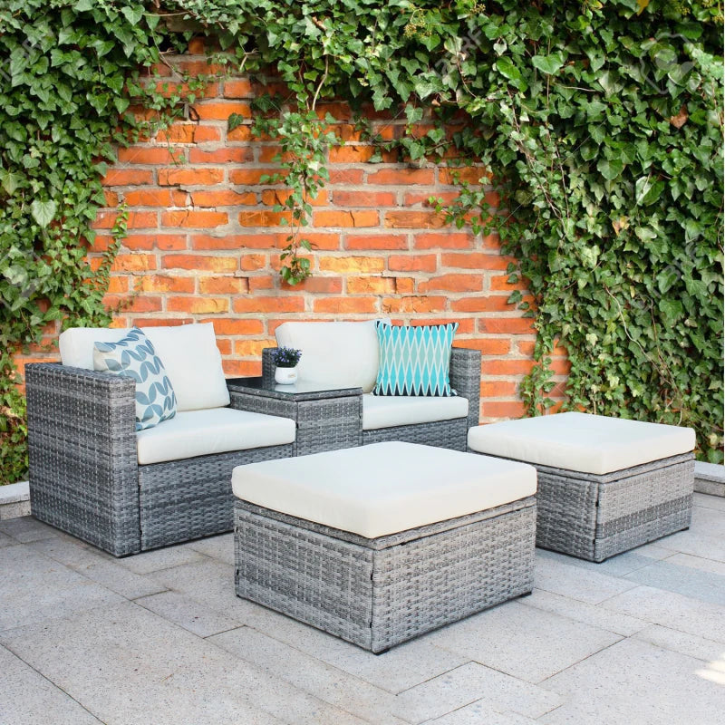 Outdoor Wicker Patio Sofa 5 Pieces Wicker Conversation Sofa Set Patio Rattan Conversation Set for Garden Patio Backyard Decor