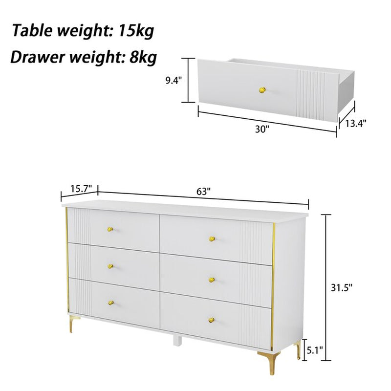 White 6-Drawer Standard Dresser