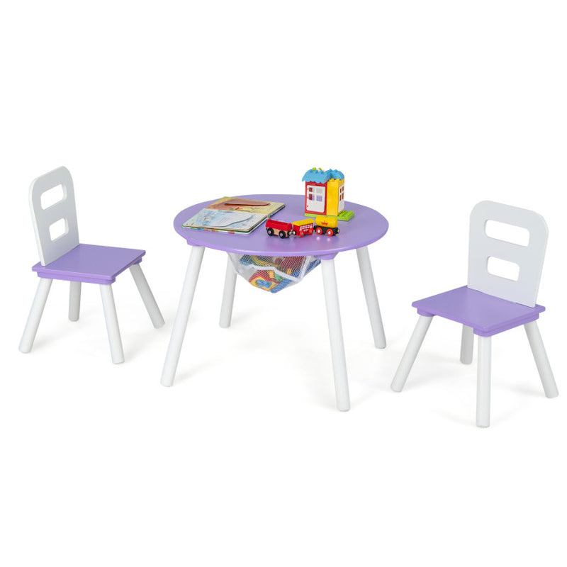 Wood Activity Kids Table and Chair Set with Center Mesh Storage