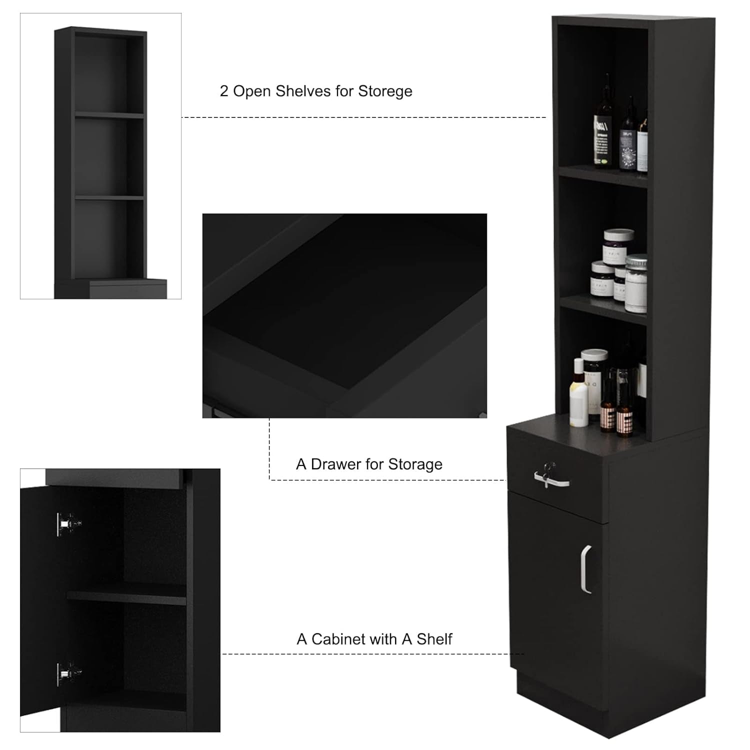 Wall Mount Salon Stations for Hair Stylist, Hair Salon Storage Cabinet Beauty Barber Station W/Lockable Drawers/Storage Cabinet (Black2)