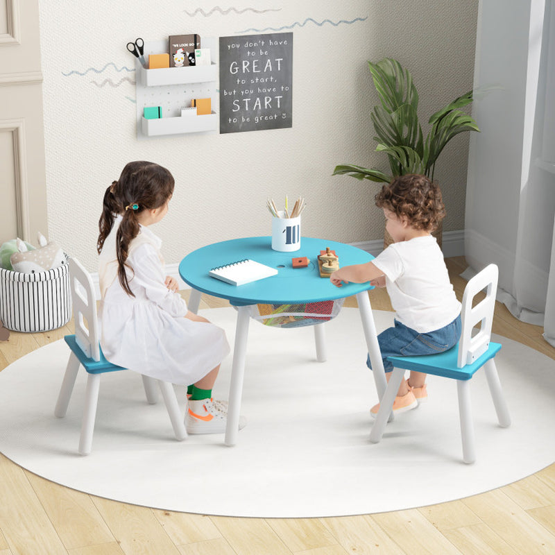 Wood Activity Kids Table and Chair Set with Center Mesh Storage