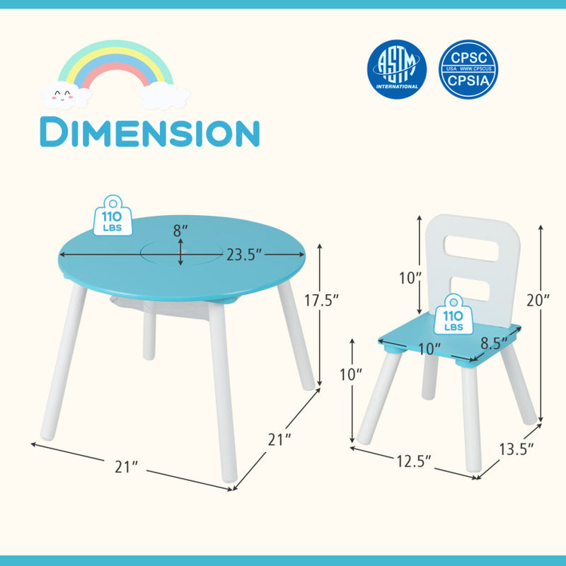 Wood Activity Kids Table and Chair Set with Center Mesh Storage